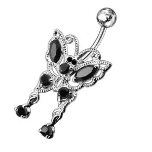 14G Jeweled Moving Butterfly Navel Ring