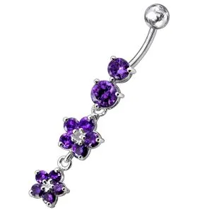 14 Gauge Moving Jeweled Flower Design Navel Ring