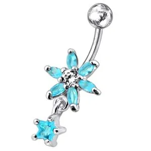 14 Gauge Sterling Silver Belly Ring With Pink Stone Studded