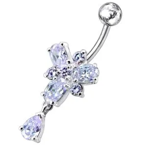 Ocean Blue Stone Studded SS Curved Bar Belly Ring