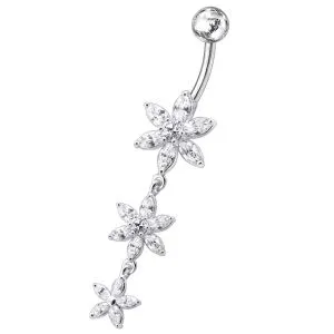 Triple Flower Dangling Belly Moving Ring