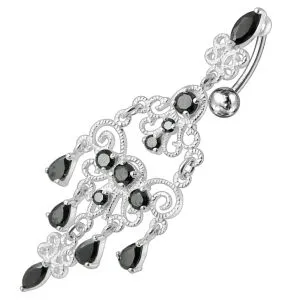 925 Sterling silver Chandelier Dangling Curved Belly Ring