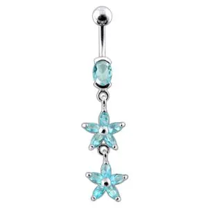 Double Flower  Dangling Belly Ring