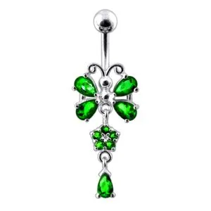 925 Sterling silver Butterfly With Flower Dangling Belly Ring