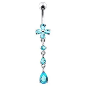 Flower Silver Dangling SS Curved Navel Body jewelry Belly Ring