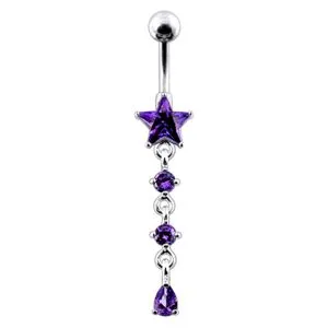 Blue Amethist Color Star Dangling Belly Ring