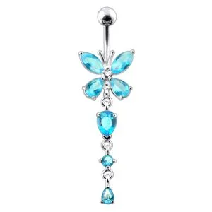 Silver Butterfly Dangling Navel Belly Ring