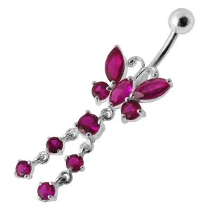 Clear 14G Steel Butterfly Dangling bar Belly Button Navel ring 