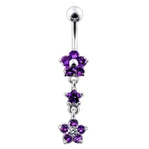 14G Silver Flower Dangling With 316L Surgical Steel Navel Banana Bar Belly Ring