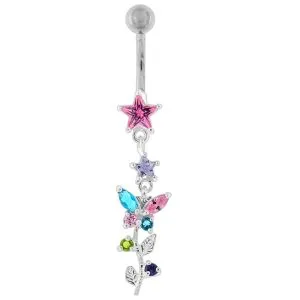 Multi Gems Star Banana Dangling Belly Ring