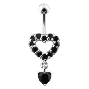 Silver Multi Jeweled Heart Shape Dangling Belly Navel Ring