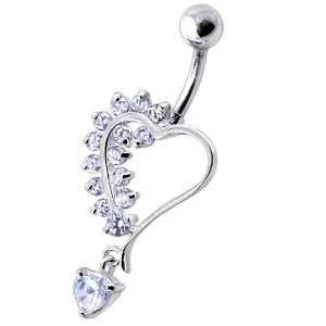Silver Dangling Heart Jeweled Belly Ring