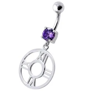 Fancy Clock Shapped Dangling jeweled Belly Ring
