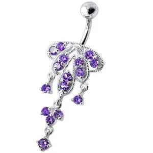 Dangling Jeweled Chandeliers SS Bar Belly Ring