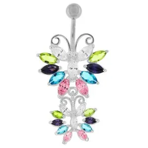 Sterling silver Twin Butterflys Dangling Belly Ring