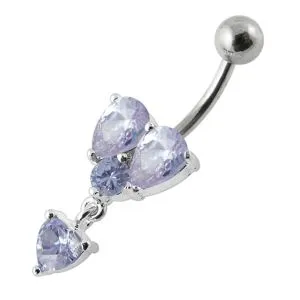 Dangling Jeweled Heart Shape Setting Banana Bar Navel Ring