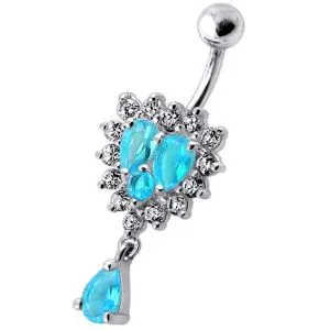 14G Fancy Dangling jeweled SS Navel Ring Body Jewelry
