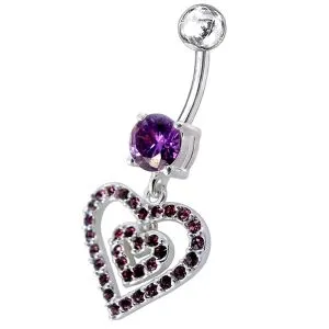 Fancy Blue Stone Heart Dangling Jeweled  Banana Bay Navel Ring