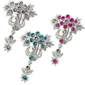Fancy Red Jeweled Crown Shape Dangling Belly Ring Navel Button