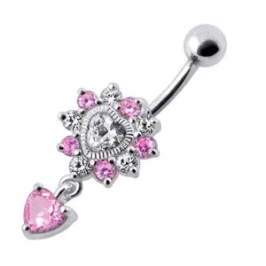 Fancy Royal Dark Pink Heart Stone Jeweled Dangling Navel Belly Ring