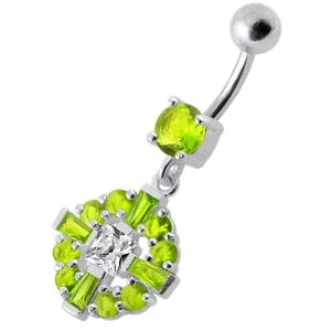 Fancy Royal Vinatge Blue And White CZ Jeweled Dangling Belly Ring