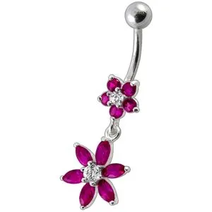 Fancy Royal Blue Gems Flower Dangling Navel Ring