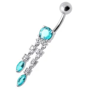Fancy Jeweled Dangling Belly Ring Body Jewelry 