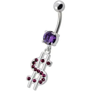 Fancy Jeweled $ Sign Dangling Belly Ring
