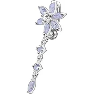 Fancy Blue Flower With Long Tail Jeweled Dangling Navel Ring