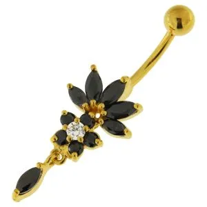 Pink Stone Studded Flower Jeweled Dangling Belly Button Ring