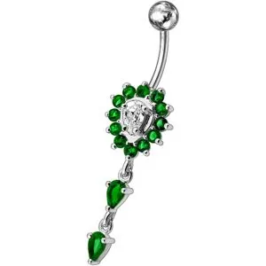 Fancy Ancient Flower Jeweled Dangling Navel RingFancy Ancient Flower Jeweled Dangling Navel Ring