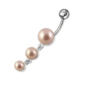 Fancy Pearl Jeweled Dangling Banana Bar Navel Body Jewelry Ring