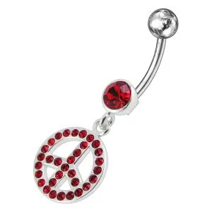 White Jeweled Fancy Logo Silver Dangling Steel Curved Belly Ring PBM1671