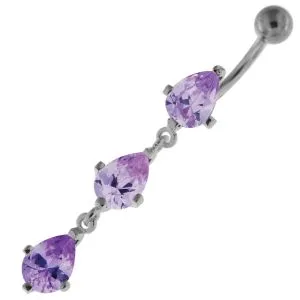 Dangling Tri Drops Sterling Silver Navel Belly Button Bar