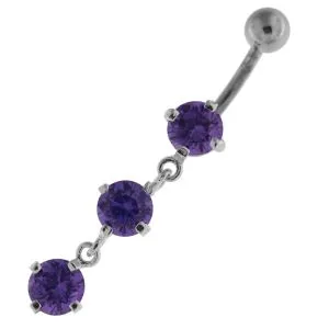 Dangling Tri Rounds Sterling Silver Navel Belly Button Bar