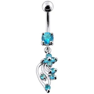 925 Silver Jeweled Fancy Dangling 316L SS Bar Belly Ring