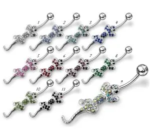 Fancy Jeweled Silver Lizard Dangling Belly Ring
