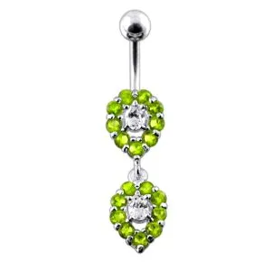 Fancy Green Jeweled Silver Dangling Navel Ring Body jewelry