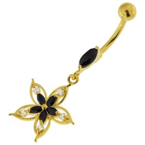 Fancy Star Jeweled Silver Dangling Belly Ring