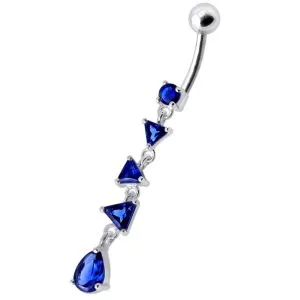 Fancy Pink Jeweled Dangling SS Bar Belly Body Jewelry Ring