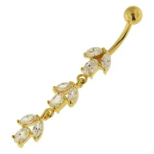 Fancy Multi Stone Jeweled Leaf Dangling Navel Ring