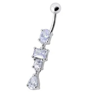 Fancy Blue Stone Studded Dangling Body Jewelry Curved Belly Ring