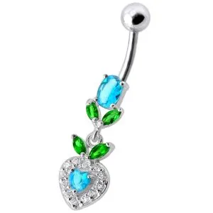 Fancy Multi Stone Jeweled With Purple Heart Dangling Navel Ring