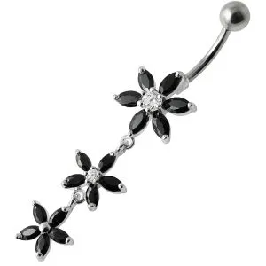 Fancy Pink Jeweled Multi Star Dangling SS Bar Navel Ring