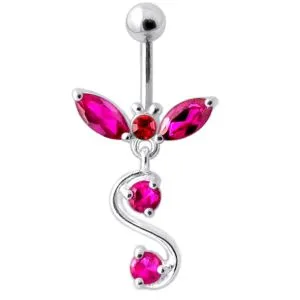 Fancy Jeweled 925 Sterling Silver Dangling Navel Ring