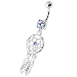 Jeweled Dream Catcher Silver Navel Ring