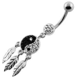 Ying Yang with Dream Catcher Navel Belly Piercing
