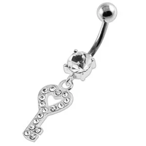 Multi Jeweled Heart Key Navel Belly Button Piercing