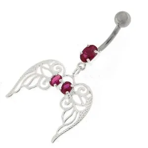 Angel Wings with Floral 925 Sterling Silver Belly Ring
