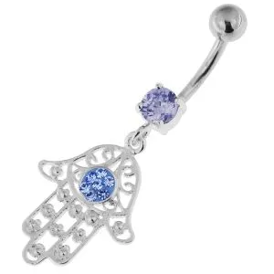 925 Sterling Silver Floral Fathima Hand Navel Belly Bar